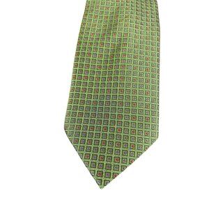 Daniel De Fasson Tie Mens Classic Green Geometric Silk Pattern Hand Made Italy